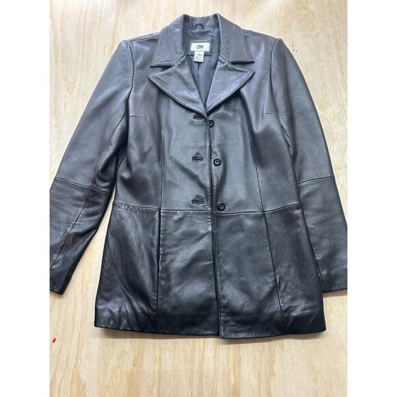 Lamb Skin Leather Jacket Black Soft BP Women’s Large Vintage Button Up Fitted L - Picture 1 of 6